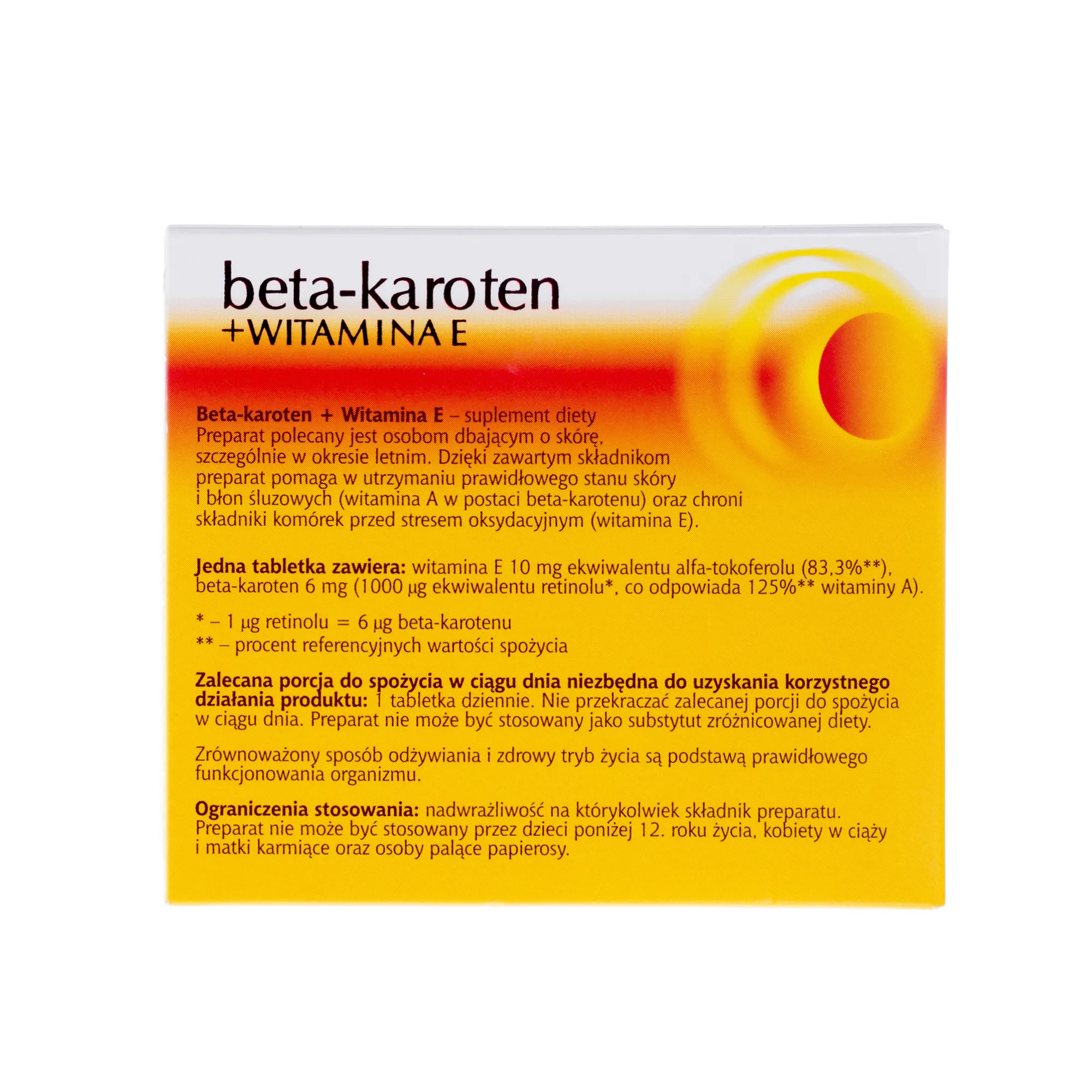 Beta-karoten + witamina E, suplement diety, 60 tabletek 