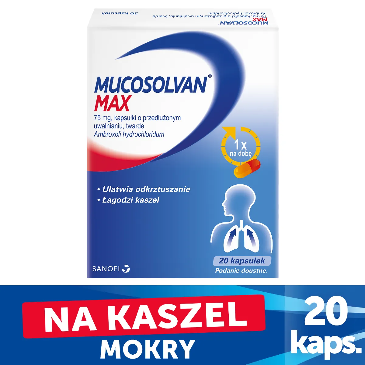 Mucosolvan Max, 75 mg, 20 kapsułek o przedłużonym uwalnianiu