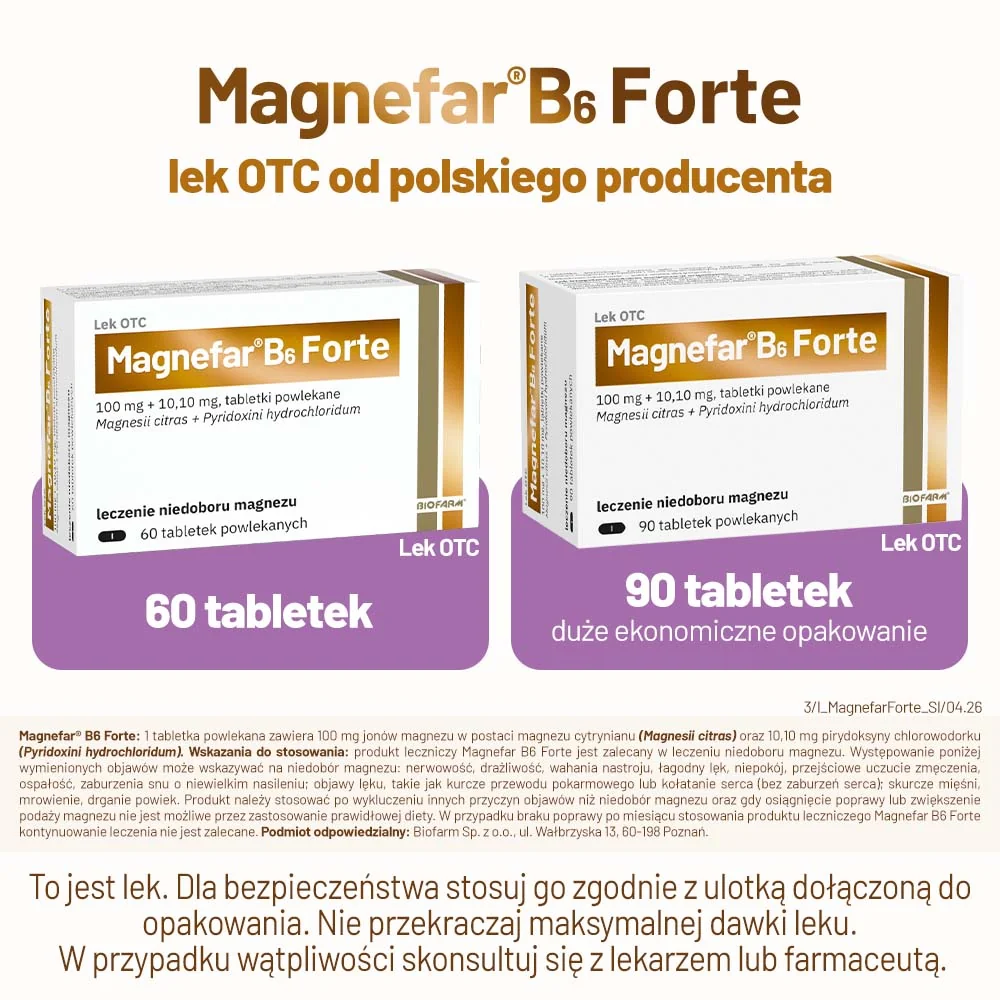 Magnefar B6 Forte 100 mg + 10,10 mg, 60 tabletek powlekanych
