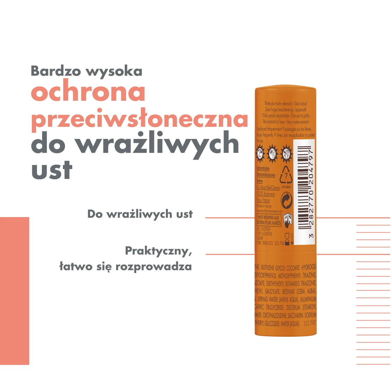 Avène Eau Thermale Avène Pomadka do ust SPF 50+, 3 g
