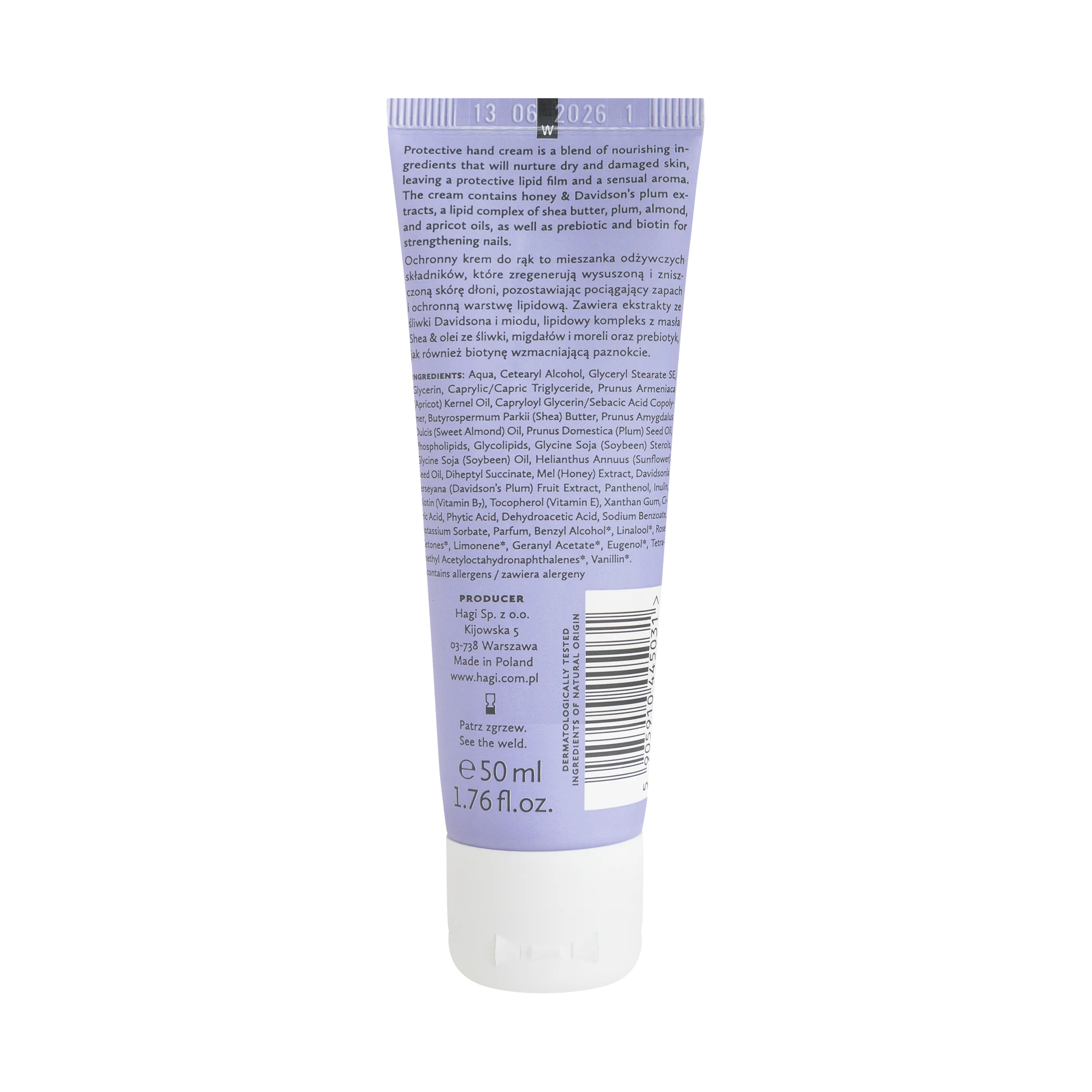 Hagi naturalny lipidowy krem do rąk dla bardzo suchej skóry Na śliwki, 50 ml