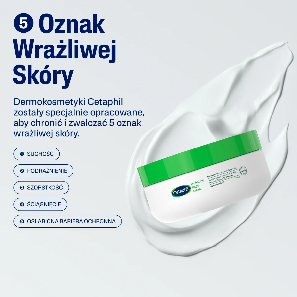Cetaphil krem nawilżający na noc z kwasem hialuronowym, 48 g