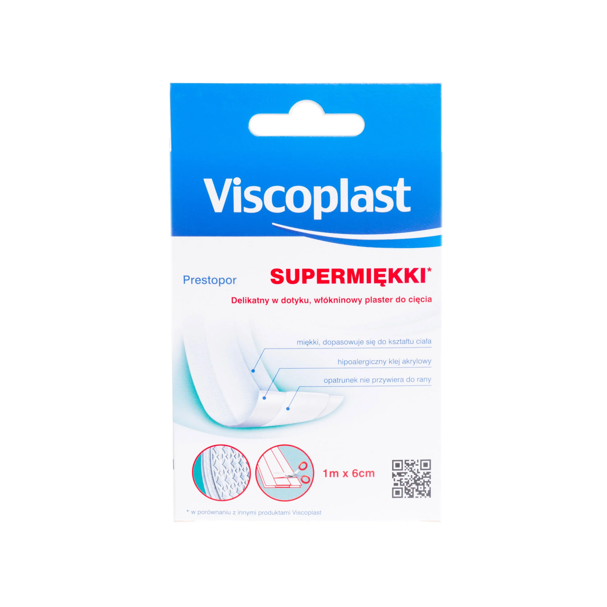 Viscoplast Plaster Prestopor supermiękki, włókninowy plaster do cięcia 1m x 6cm 