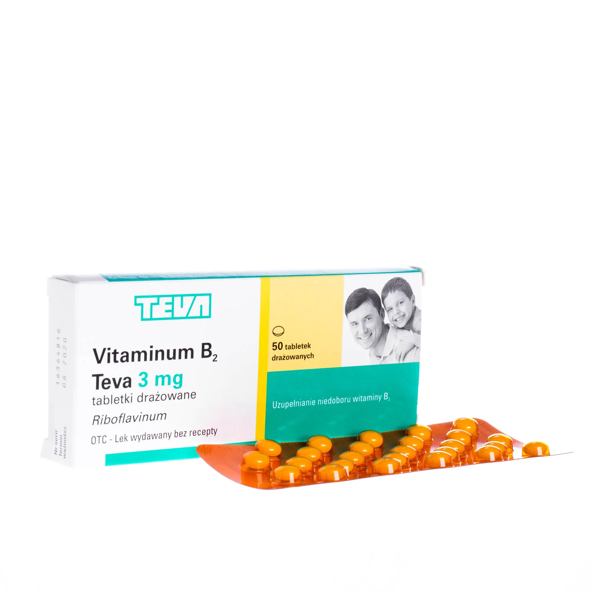 Vitaminum B2 Teva - tabletki drażowane stosowane w celu uzupełnienia niedoboru wit. B2, 50 szt.