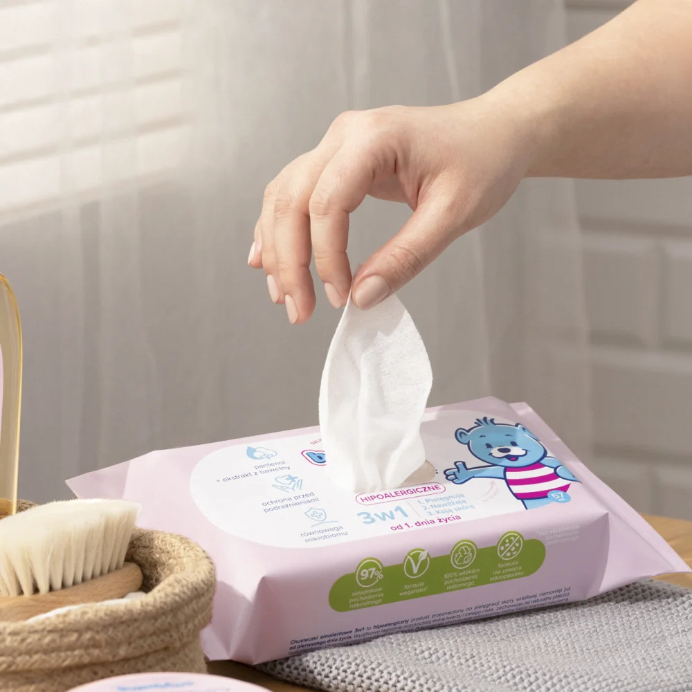 Bambino chusteczki emolientowe 3w1, 2 x 57 sztuk