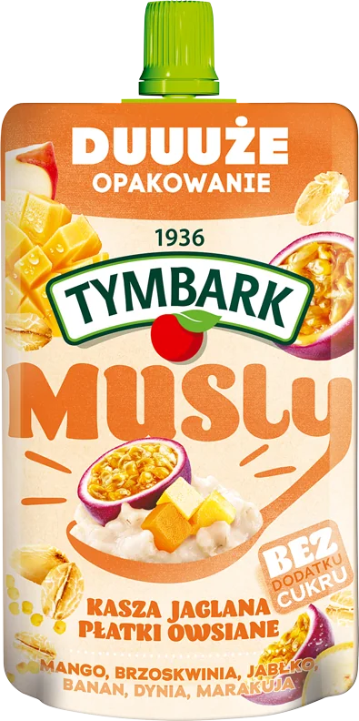 Tymbark Musly Mus kasza jaglana, płatki owsiane, mango, marakuja, 170 g