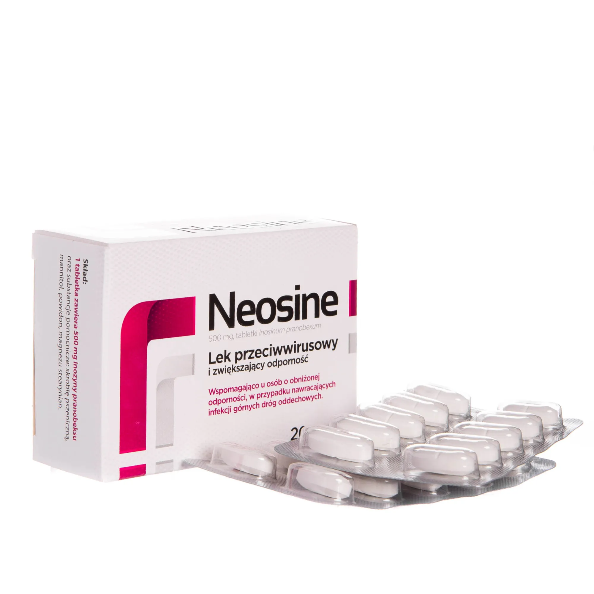 Neosine, 500 mg, tabletki Inosinum pranobexum, lek przeciwwirusowy, 20 tabletek