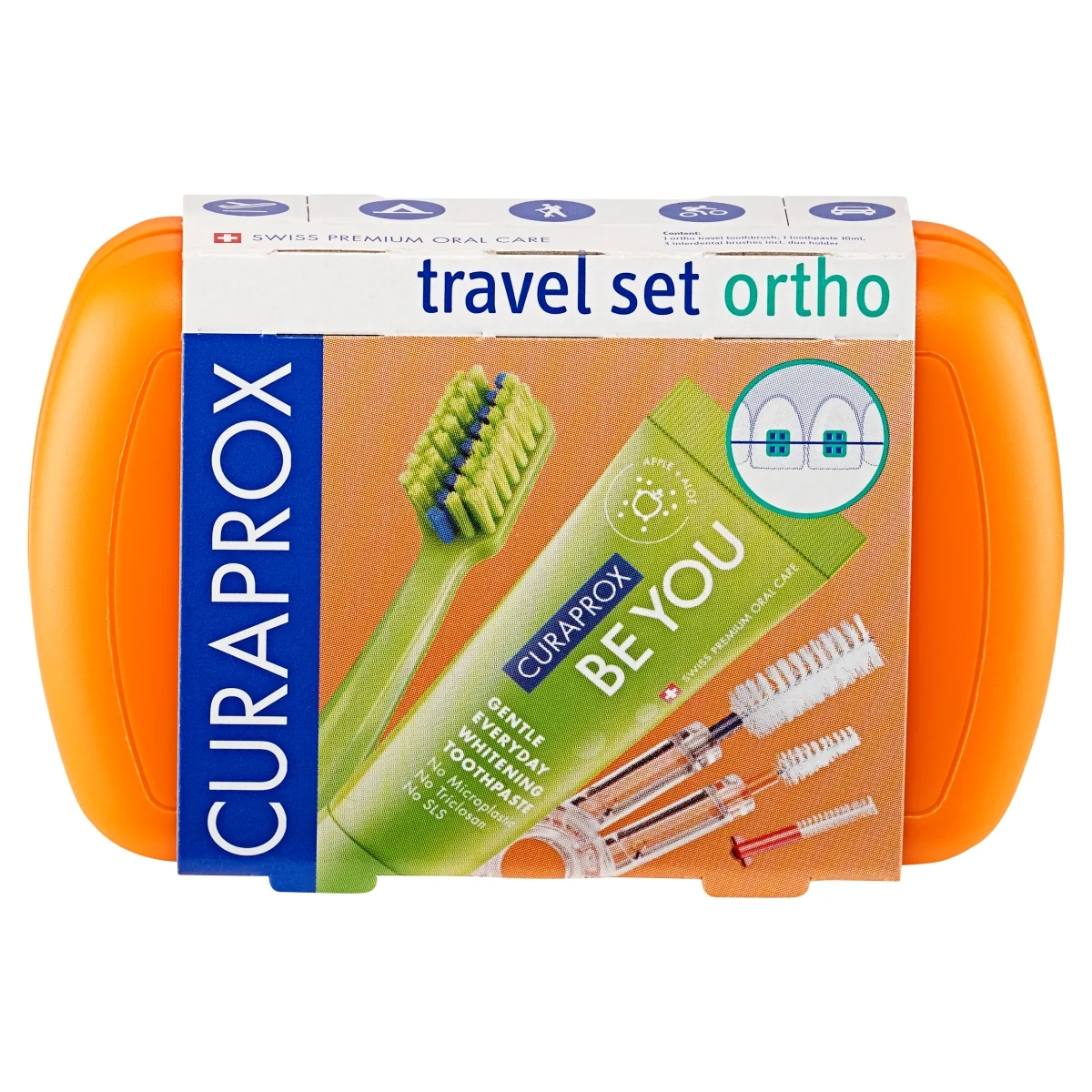 Curaprox Travel Set Ortho podróżny zestaw ortodontyczny pomarańczowy