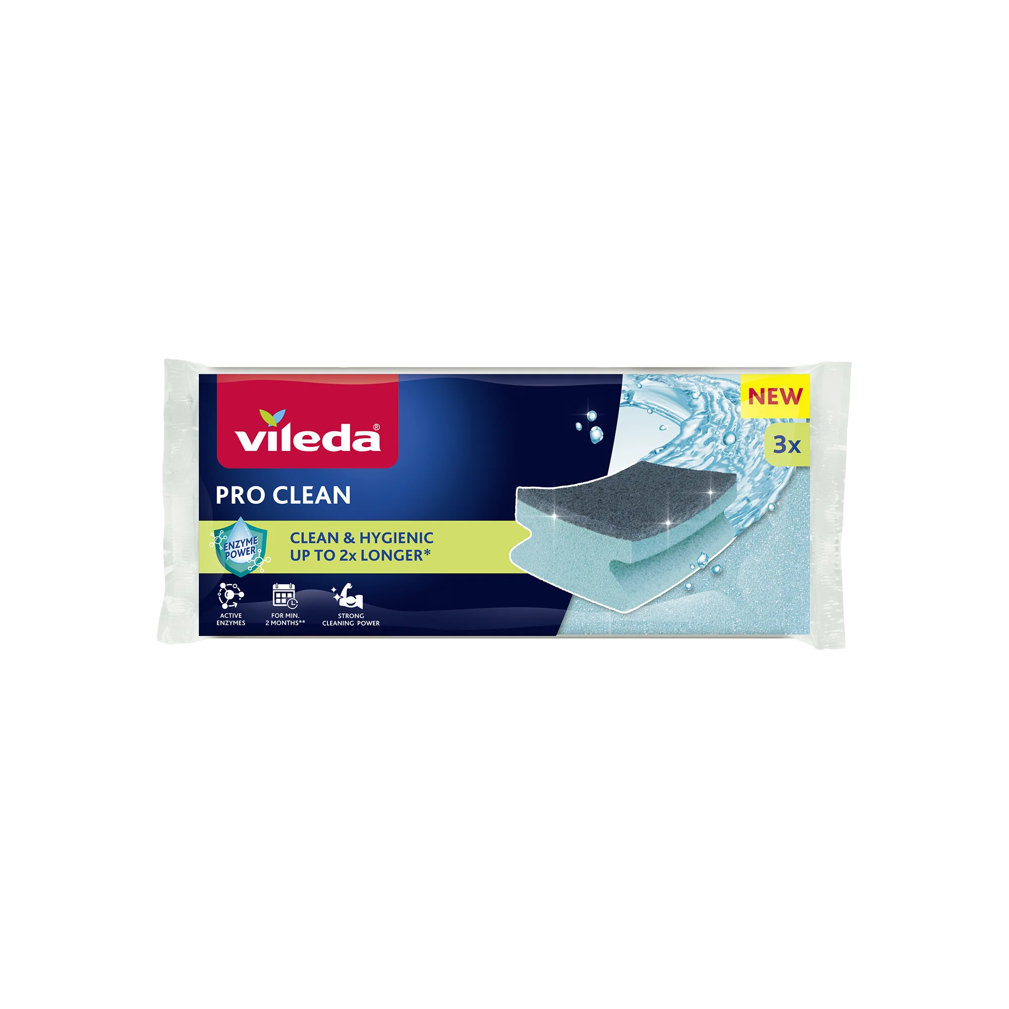 Vileda Pro Clean zmywak profilowany z enzymami, 3 sztuki