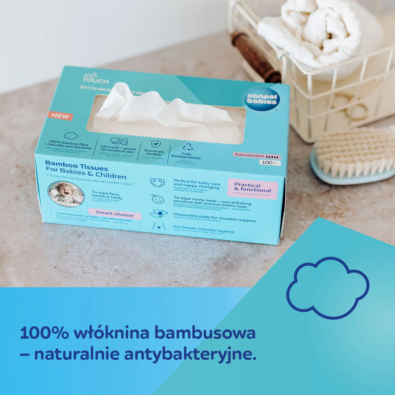 Canpol Babies suche chusteczki bambusowe dla niemowląt, 100 szt.