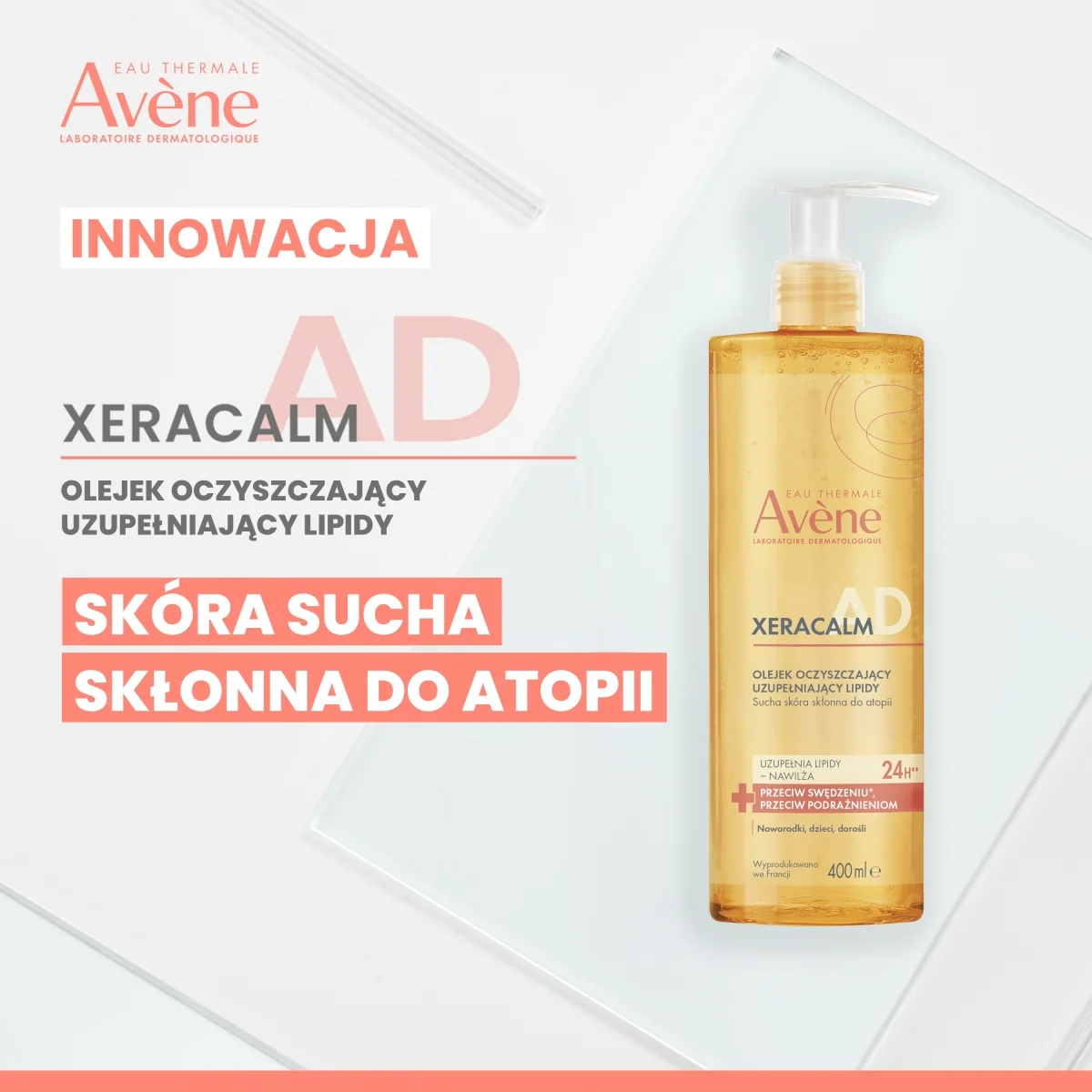 Avène XeraCalm A.D. olejek oczyszczający do mycia, 400 ml