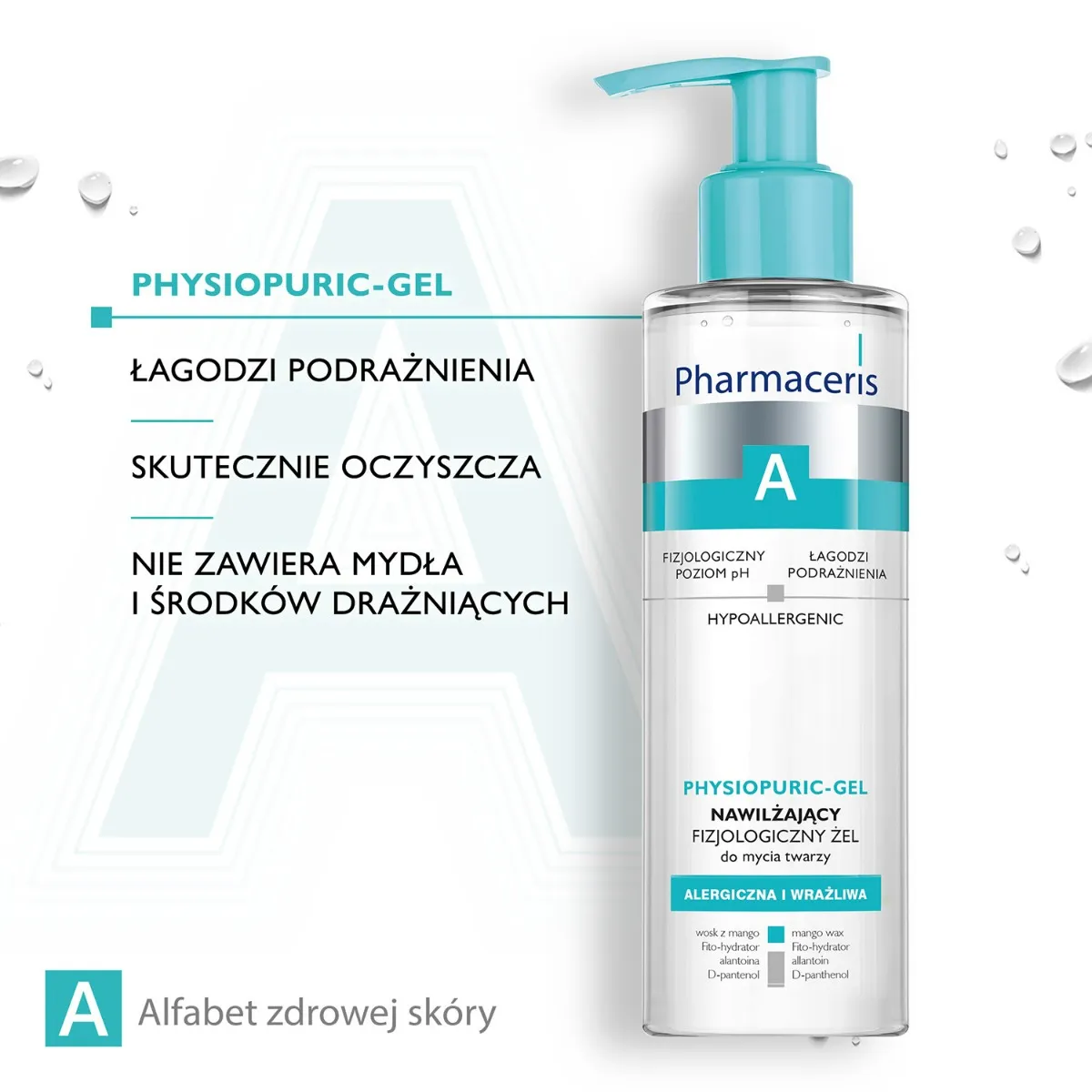 Pharmaceris A Physiopuric-gel, nawilżający fizjologiczny żel do mycia twarzy, 190 ml 