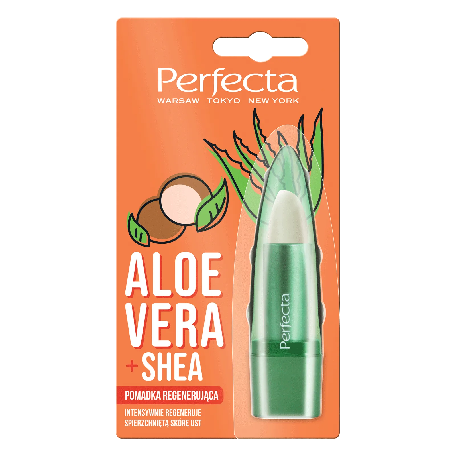 Perfecta Aloe Vera pomadka regenerująca do ust z aloesem i masłem shea, 5 g