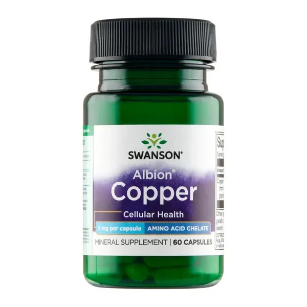 Swanson Albion Chelat Miedzi 2 mg, suplement diety, 60 kapsułek