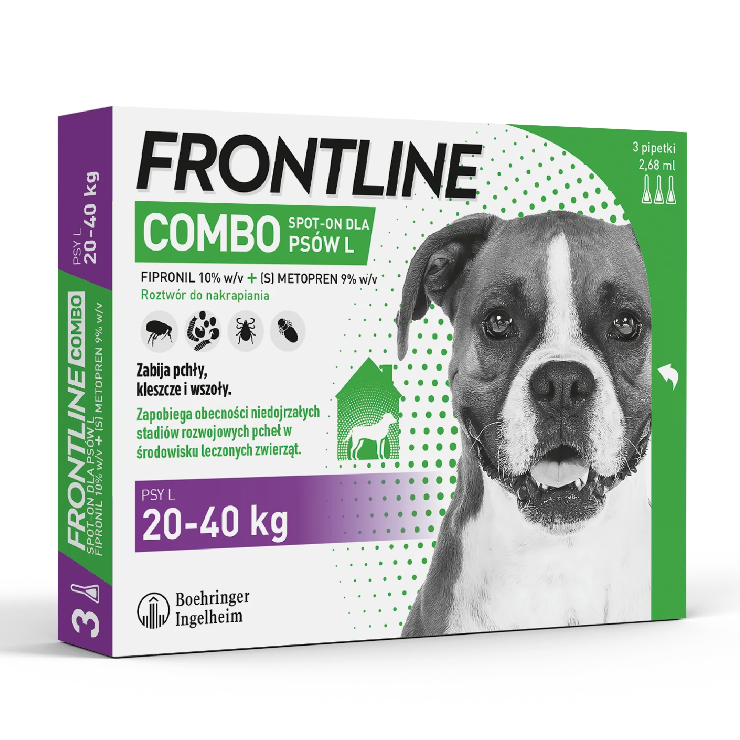 Frontline Combo L (268 mg + 241,20 mg)/2,68 ml, roztwór do nakrapiania dla psów 20-40 kg, 3 x 2,68 ml