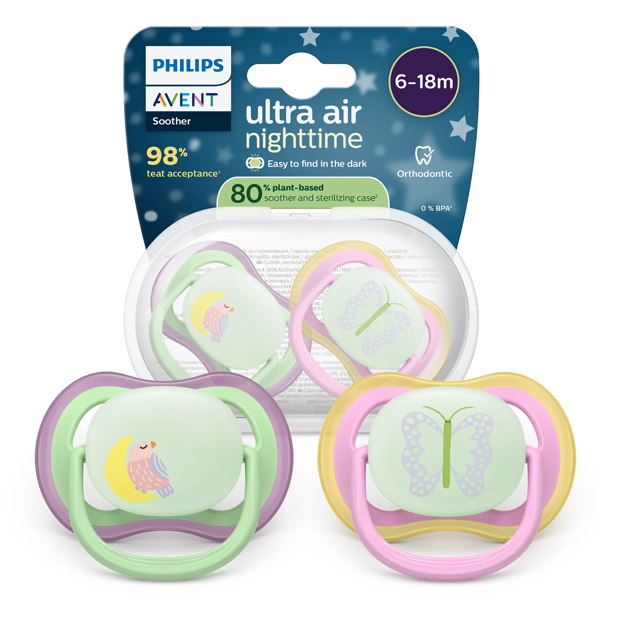 Philips Avent Ultra Air Nighttime świecący w ciemności ortodontyczny smoczek uspokajający 6-18 m, 2 sztuki