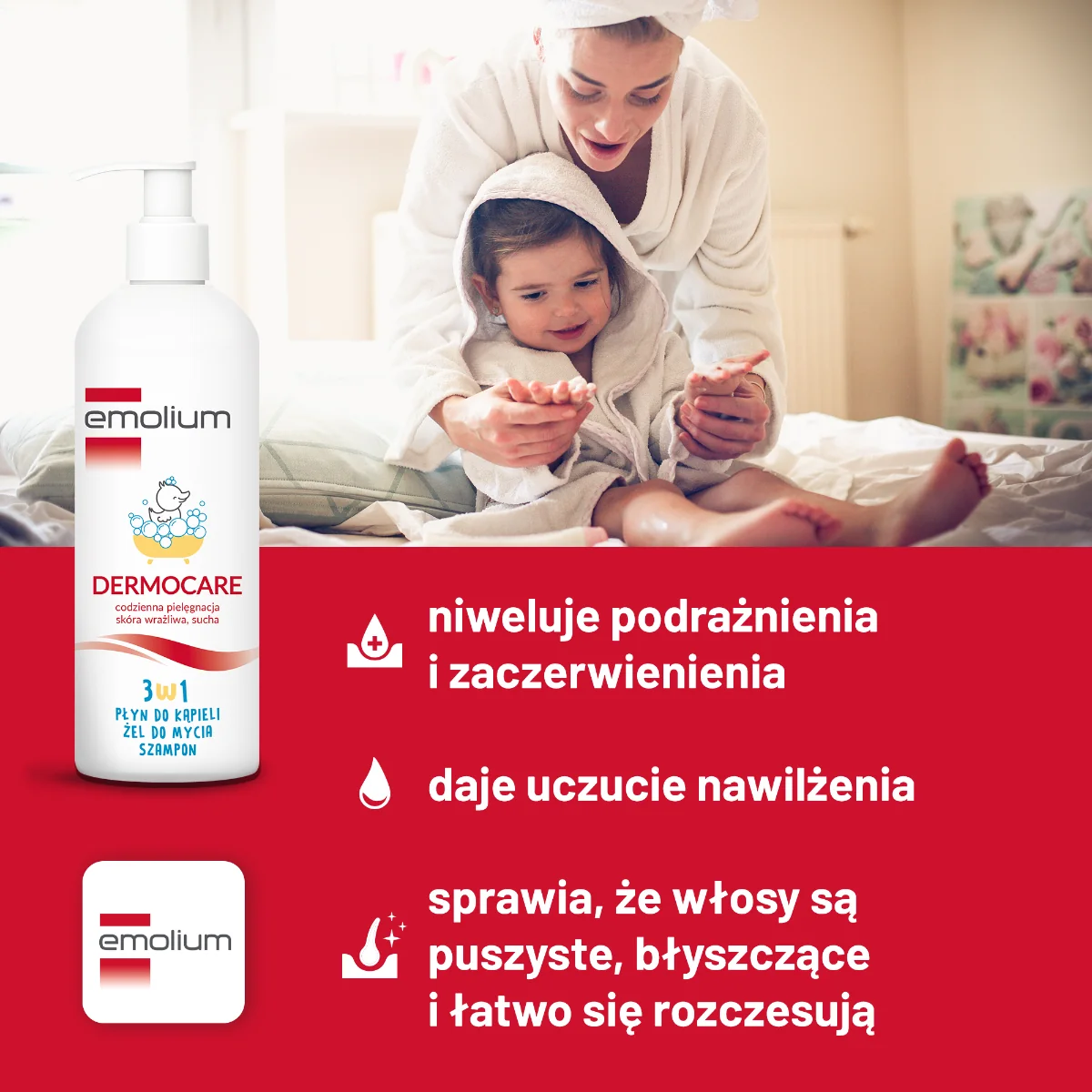 Emolium Dermocare 3w1 płyn do kąpieli, żel, szampon, 400 ml