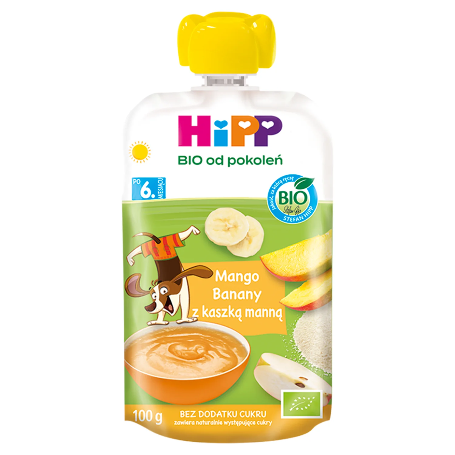 HiPP BIO mus owocowy mango banany z kaszką manną po 6. miesiącu, 100 g