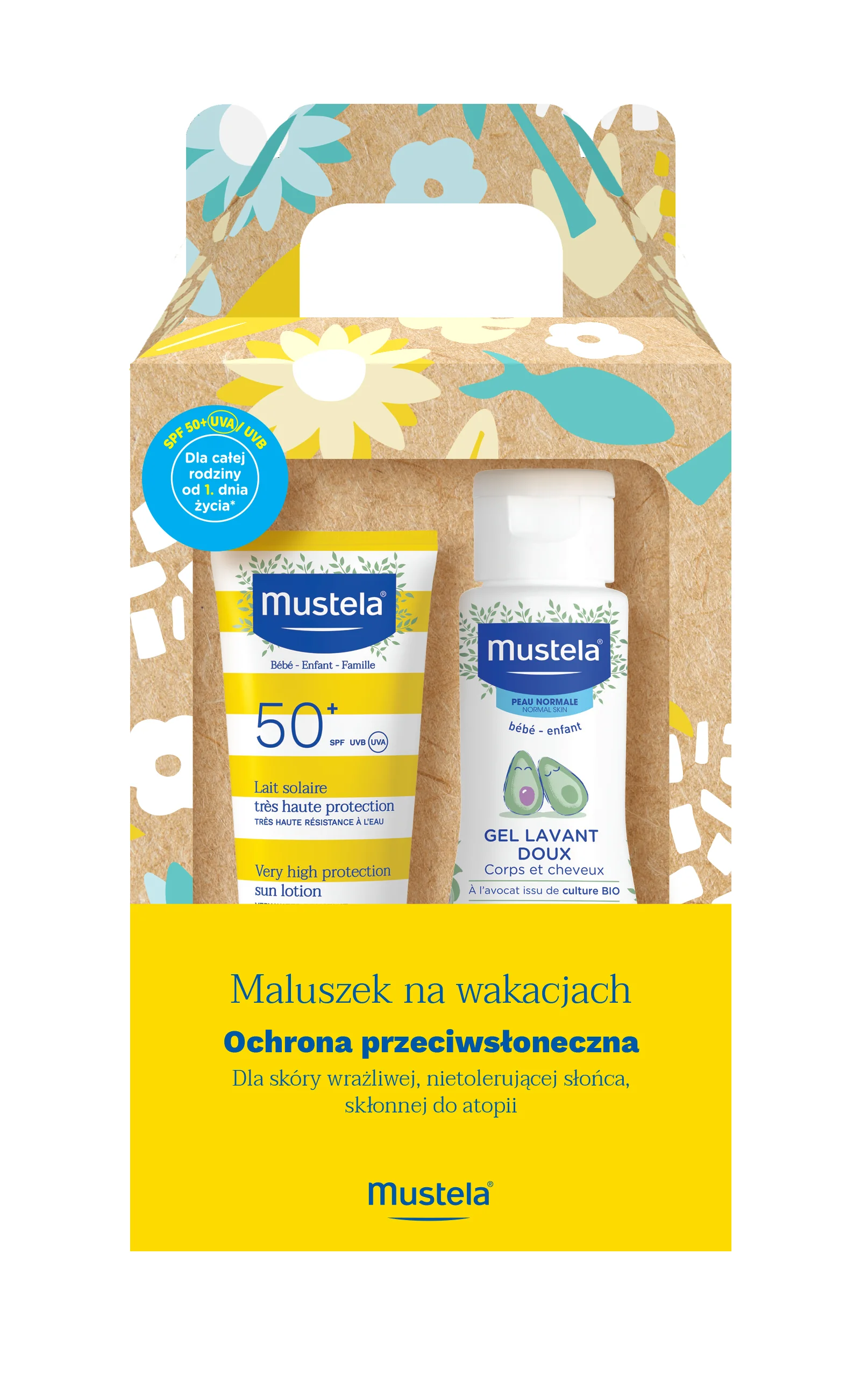 Mustela Sun Zestaw Maluszek na wakacjach mleczko, 40ml + delikatny żel, 100ml