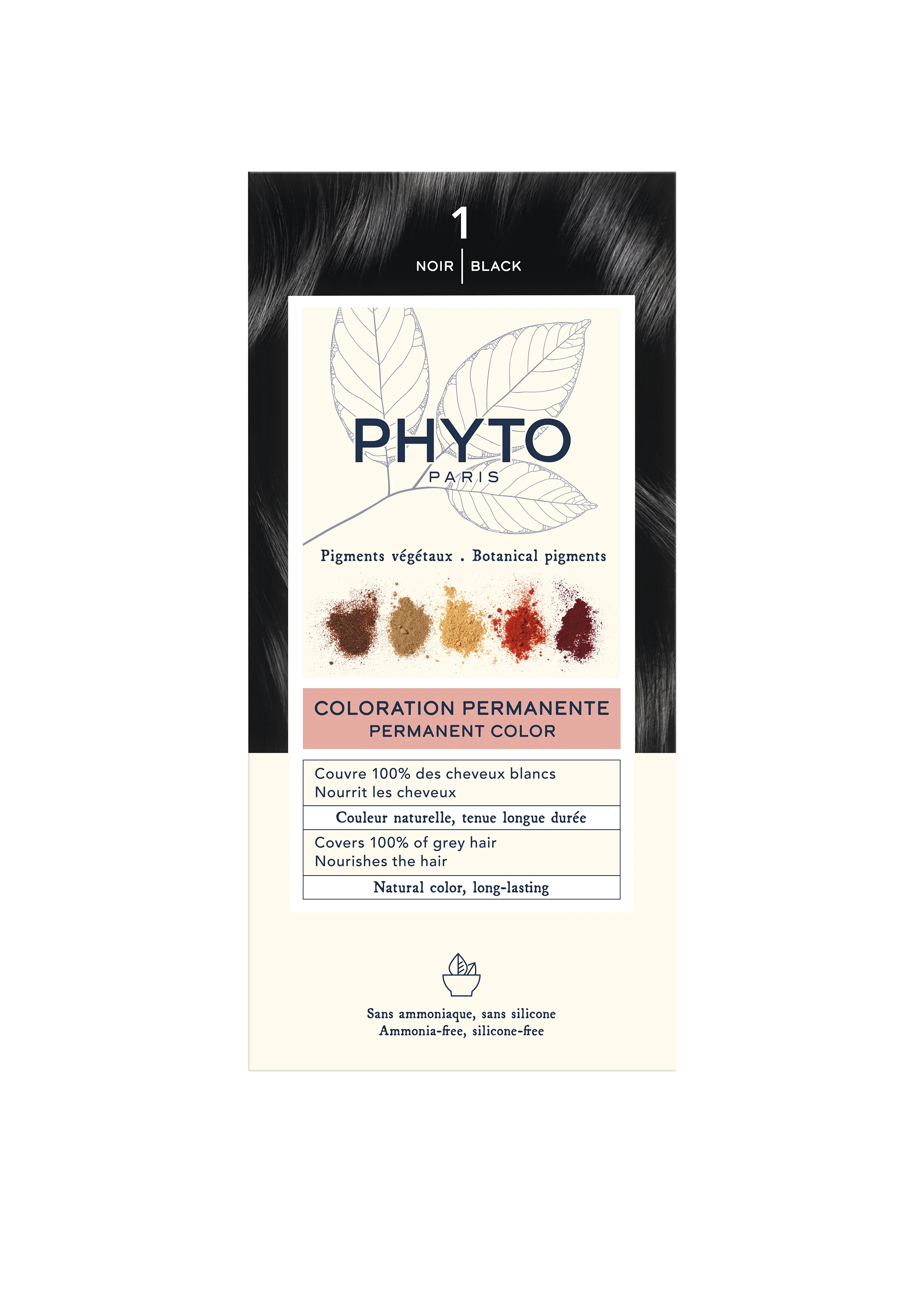 Phytocolor, farba do włosów 1 czarny, 50 ml+50 ml+12 ml
