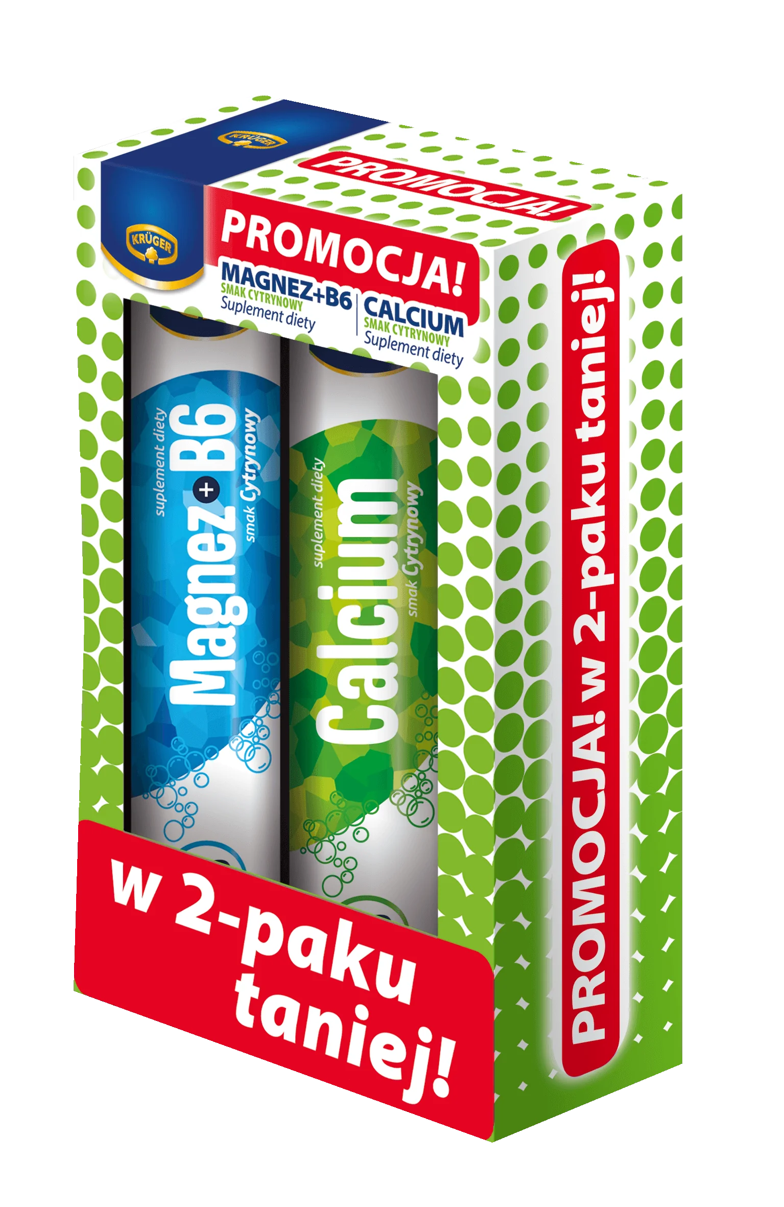 Krüger Vital Power Magnez + B6 + Calcium tabletki musujące, smak cytrynowy, 2 x 20 tabletek