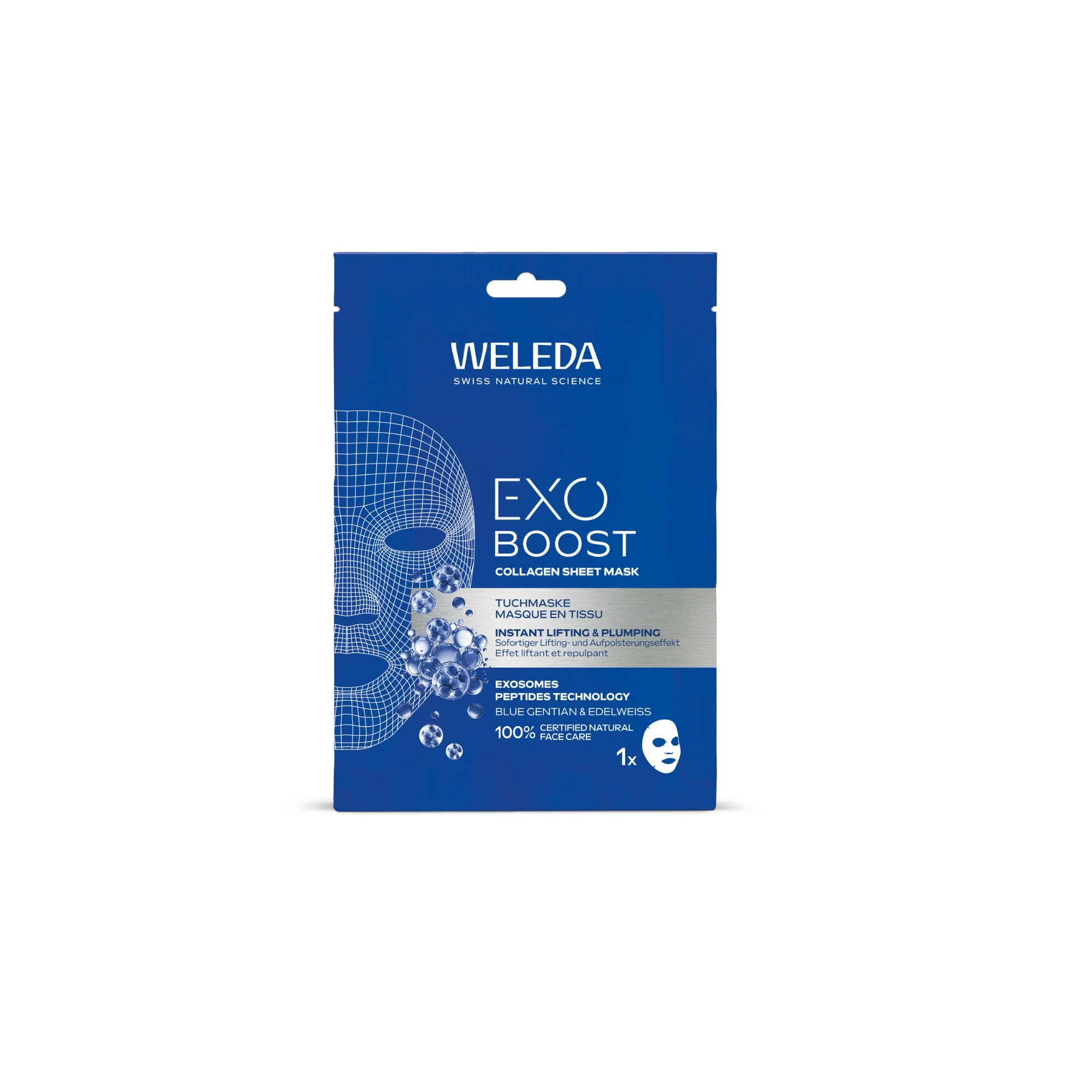 Weleda Exo Boost kolagenowa maseczka w płachcie z goryczką letnią i szarotką alpejską, 20 ml