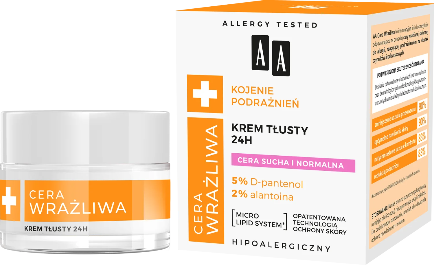 AA CERA WRAŻLIWA Krem tłusty do cery suchej i normalnej 24h, 18 ml