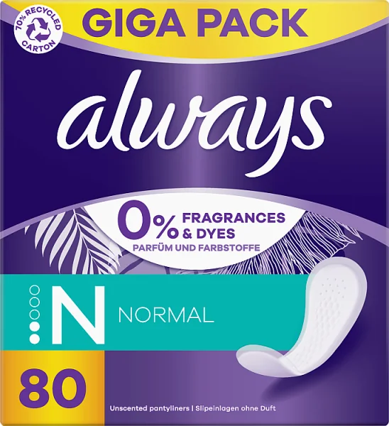 Always Daily Fresh Normal wkładki higieniczne 0% substancji zapachowych, 80 sztuk