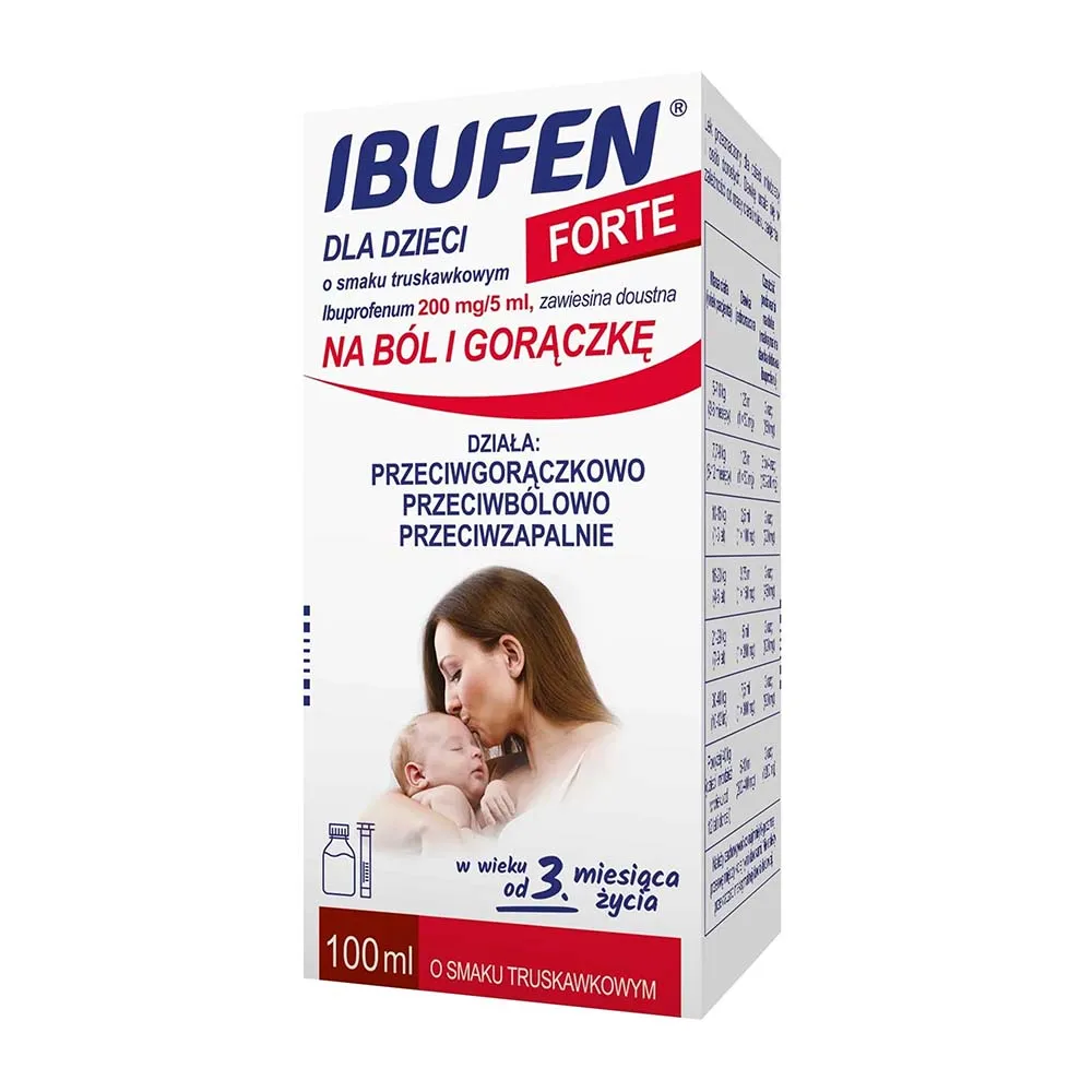 Ibufen Forte dla Dzieci 200 mg/5 ml - syrop o smaku truskawkowym, 100 ml 
