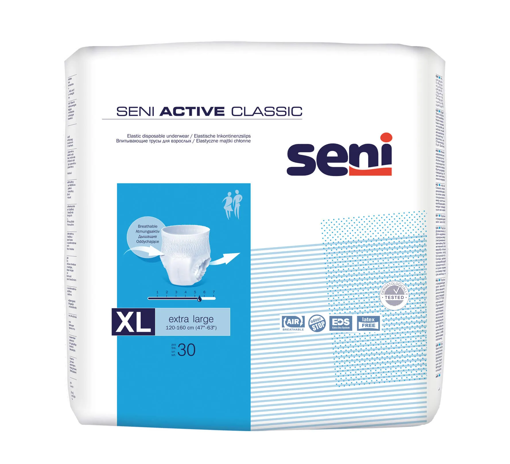 Seni Active Classic, elastyczne majtki chłonne, extra large 120-160 cm, 30 sztuk