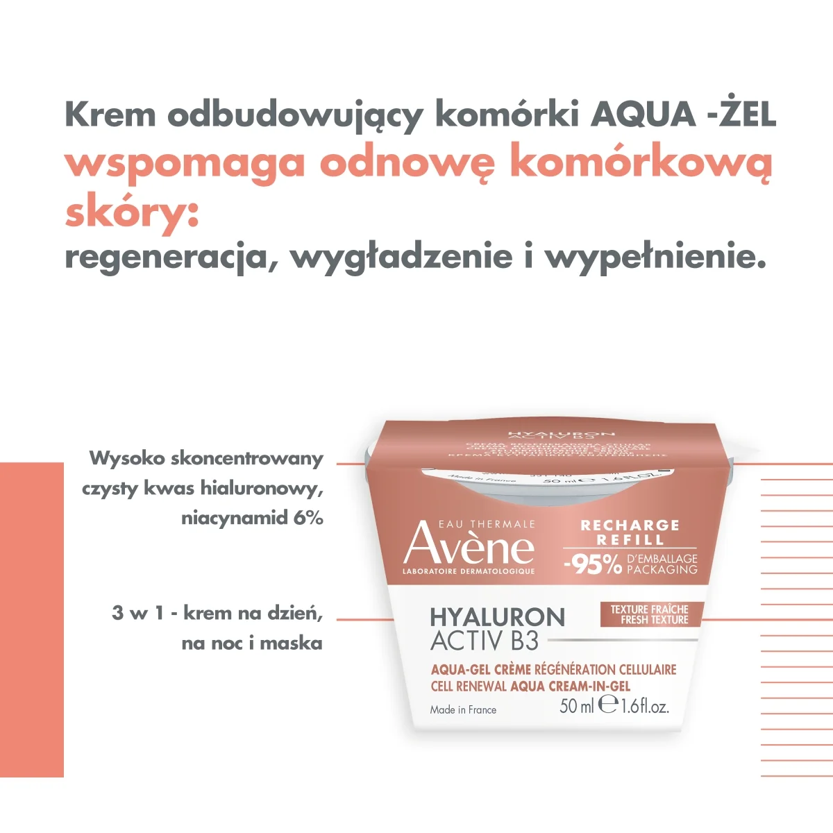 Avène Hyaluron Activ B3 krem odbudowujący komórki aqua-żel REFILL, 50 ml
