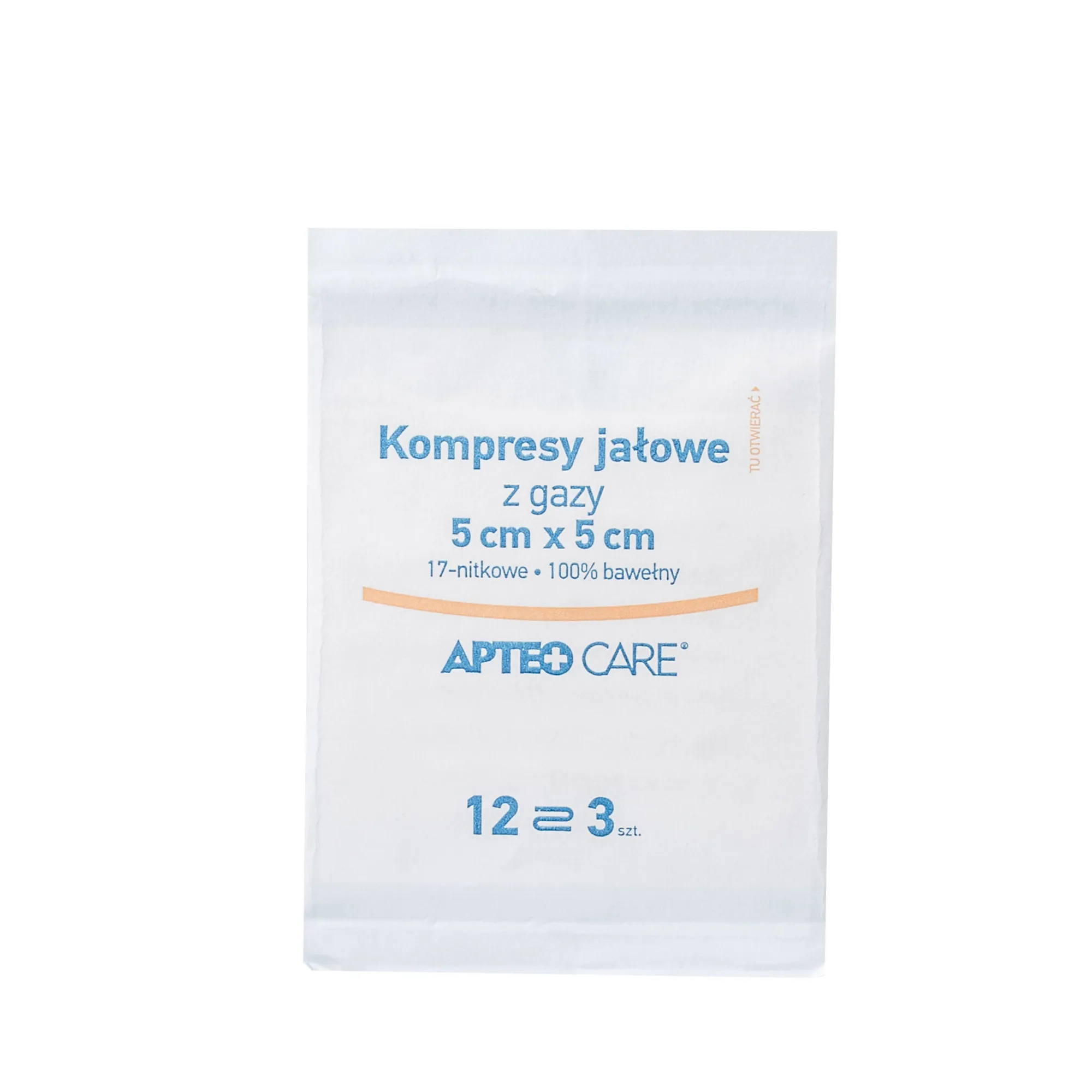 Kompresy gazowe jałowe Apteo Care, 5 cm x 5 cm, 3 sztuki