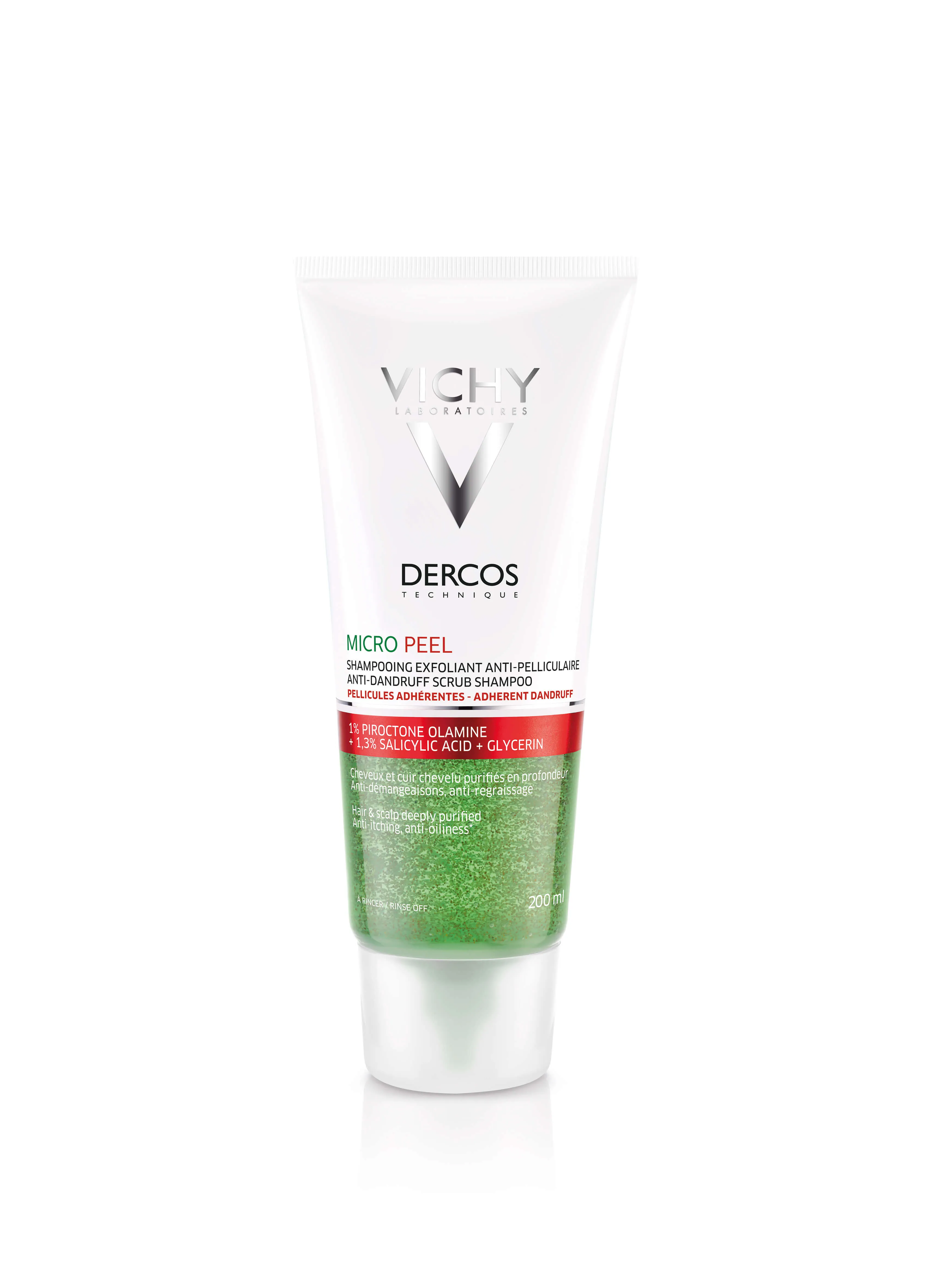 Vichy Dercos Micro Peel, szampon peelingujący na tłusty, przylegający łupież,, 200 ml 