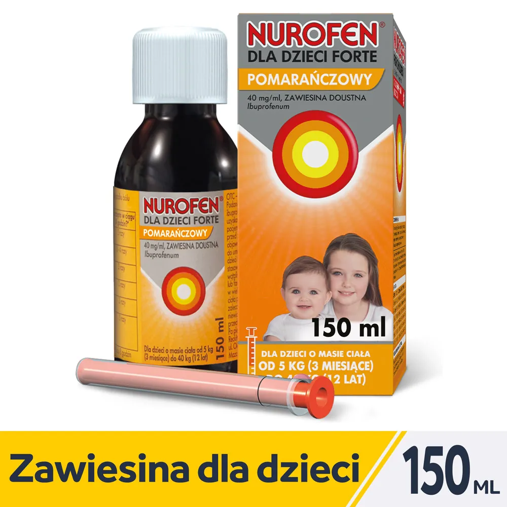 Nurofen dla dzieci Forte smak Pomarańczowy, 40 mg/ml, zawiesina doustna, 150 ml 