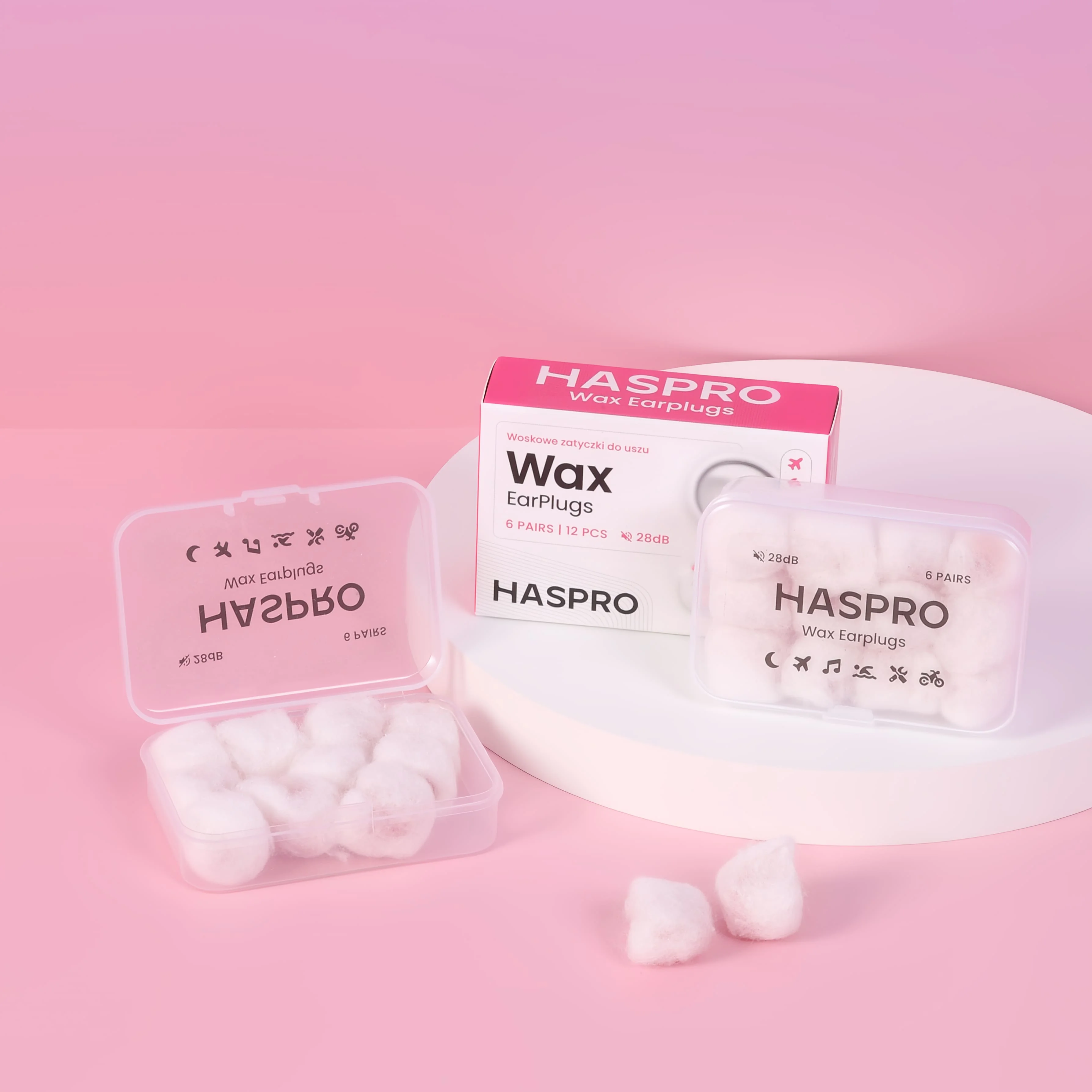 HASPRO Wax Earplugs woskowe zatyczki do uszu, 6 par