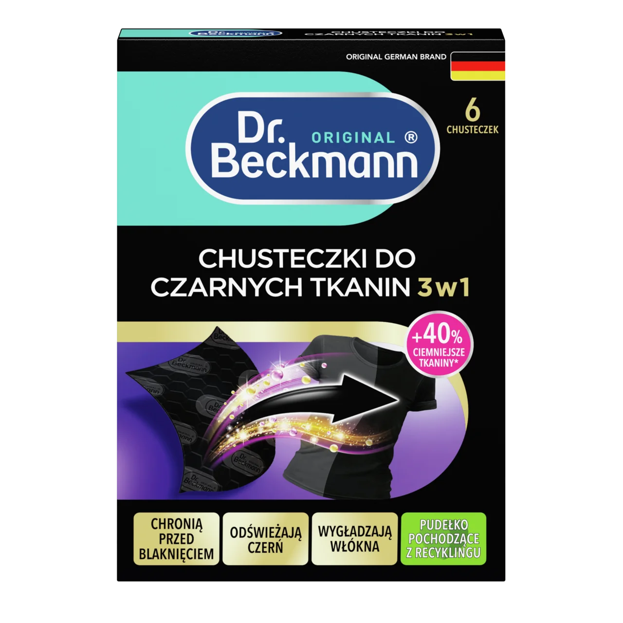 Dr. Beckmann chusteczki do czarnych tkanin 3 w 1, 6 sztuk