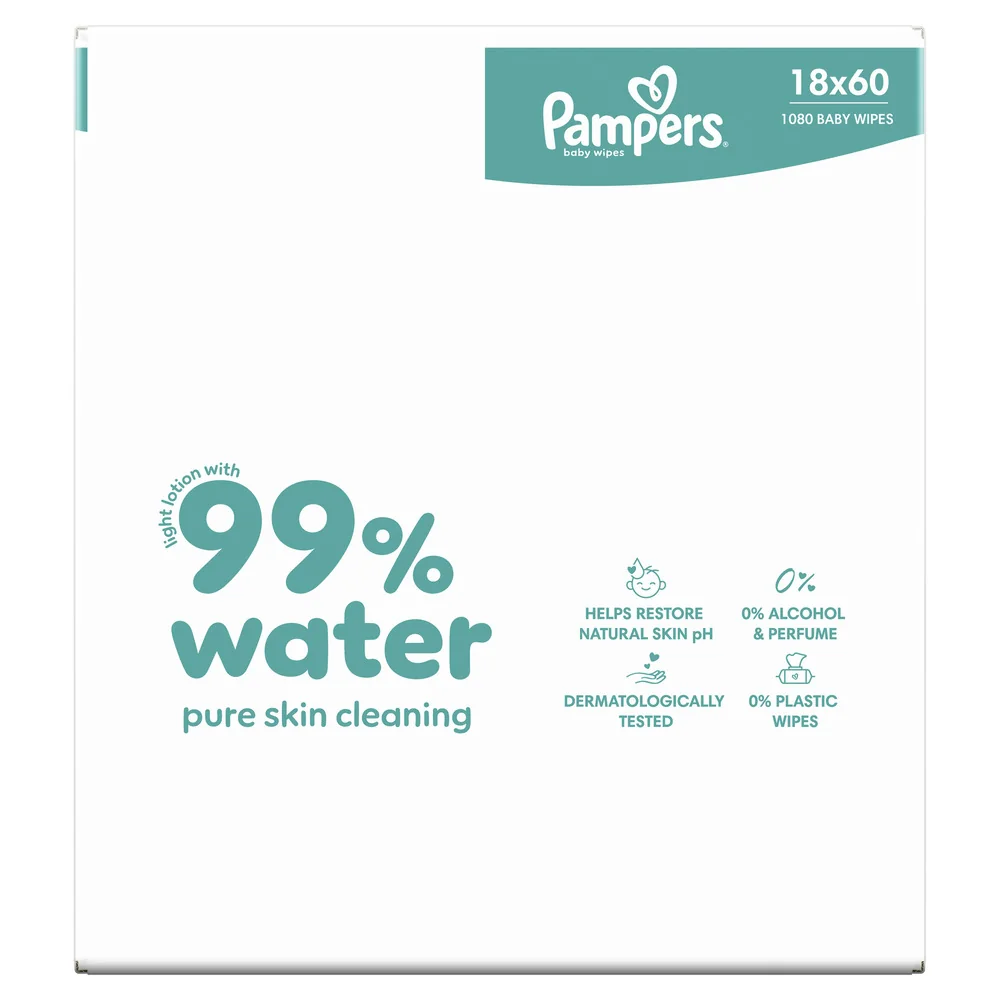 Pampers 99% Water chusteczki nawilżane dla dzieci, 18 x 60 sztuk