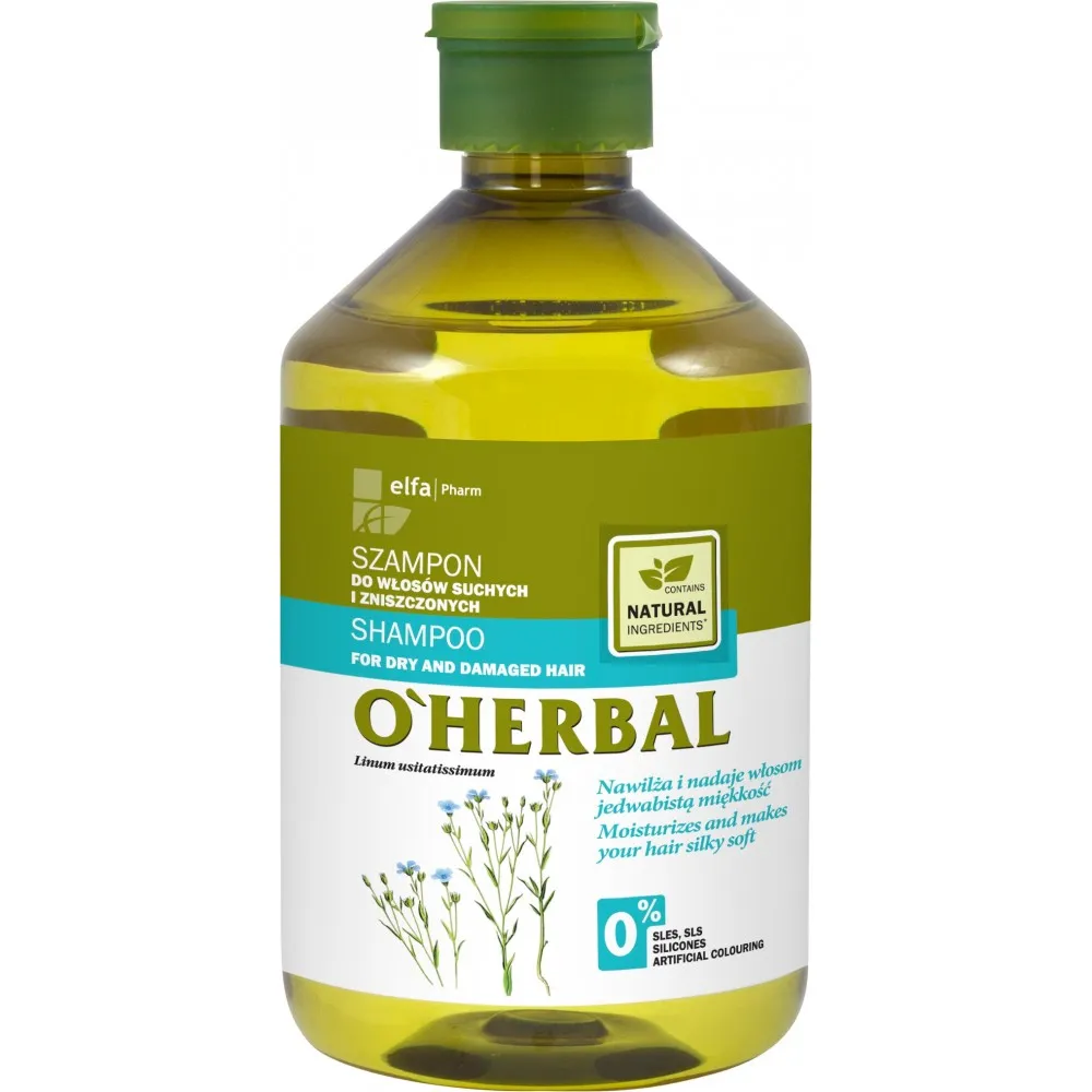 O Herbal, szampon do wlosow suchych i zniszczonych ekstrakt z lnu szampon, 500 ml