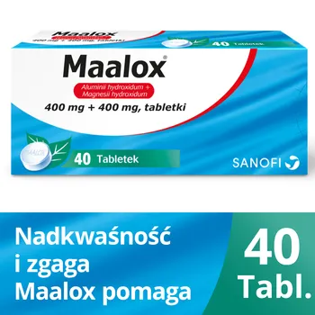 Maalox Aluminii hydroxidum + Magnesii hydroxidum, 40 tabletek 
