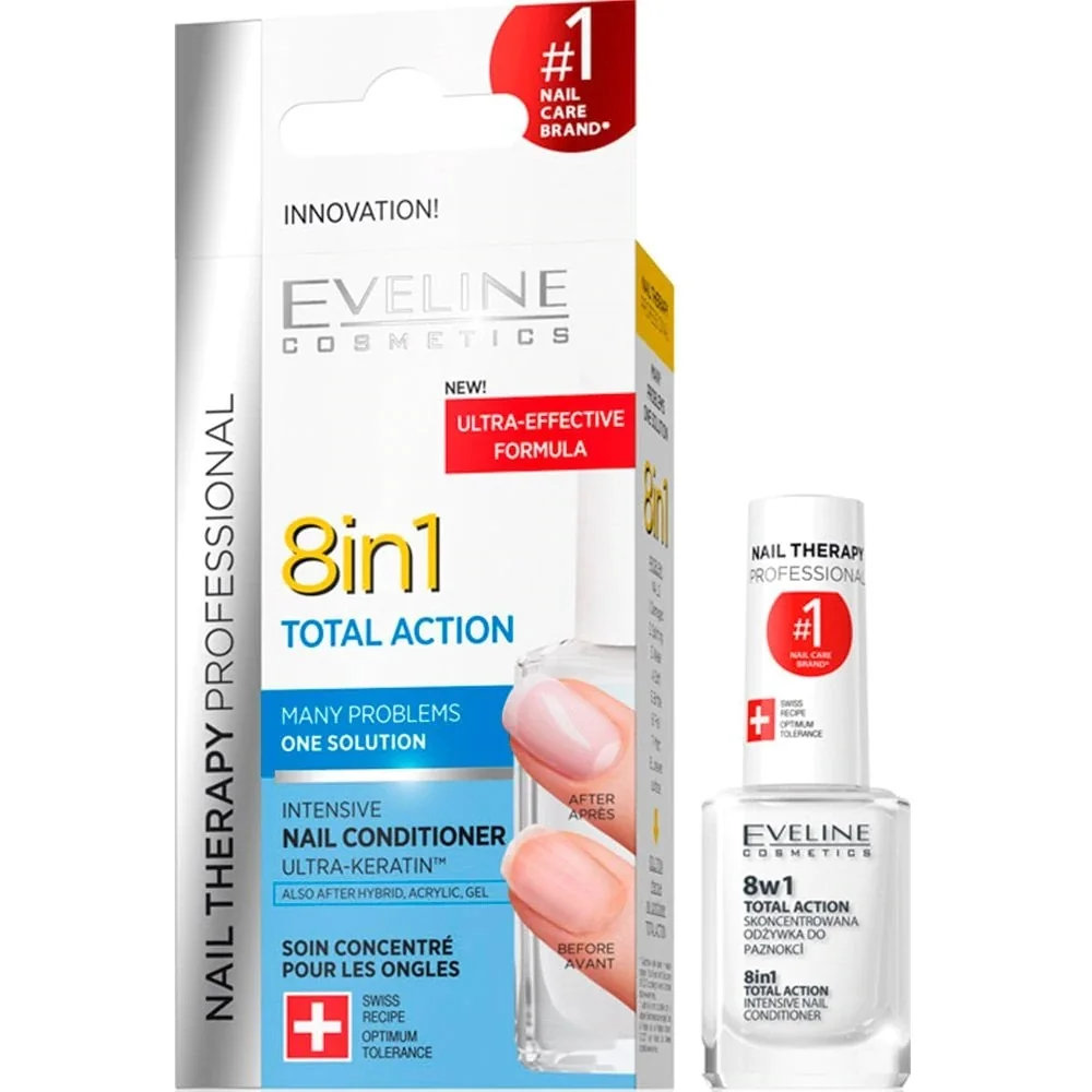 Eveline Nail Therapy Professional Total Action 8w1 skoncentrowana odżywka do paznokci, 12 ml