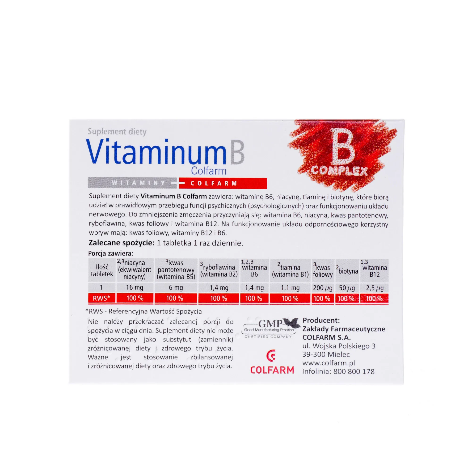 Vitaminum B, Colfarm, suplement diety, 50 + 10 tabletek 
