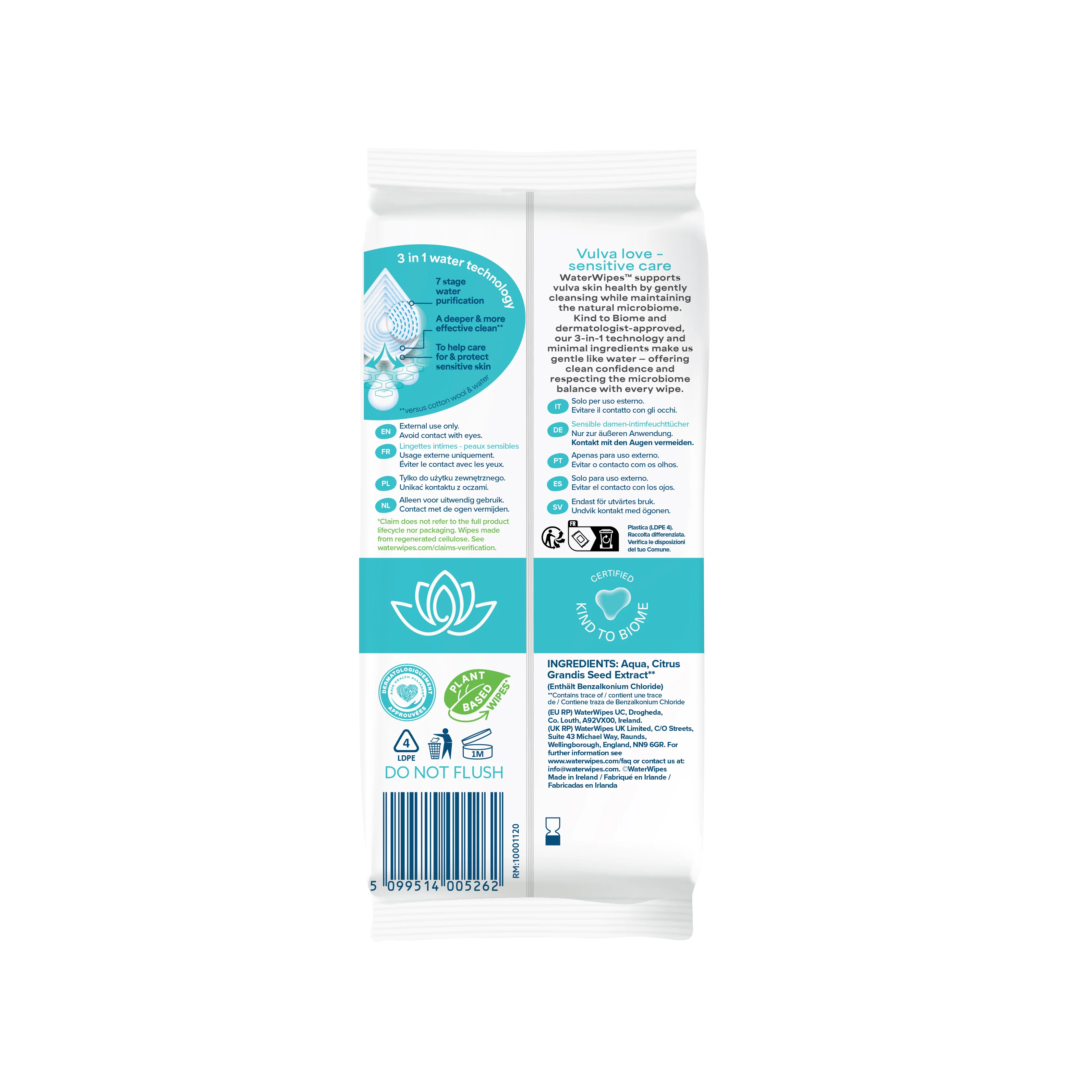 WaterWipes Fem Care Sensitive chusteczki nawilżane do higieny intymnej, 28 sztuk