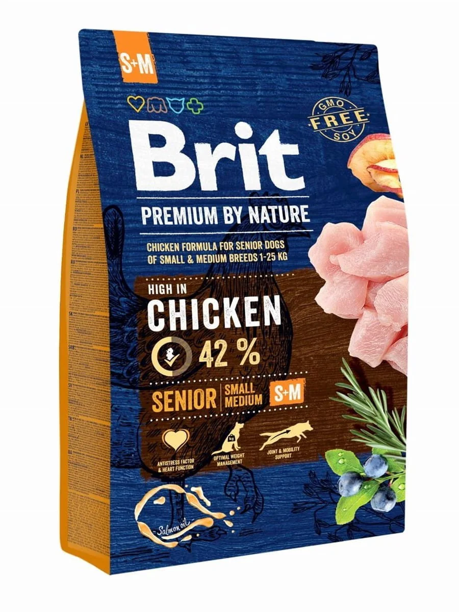 Brit Premium By Nature Senior S+M karma sucha z kurczakiem dla starszych psów małych i średnich ras, 3 kg