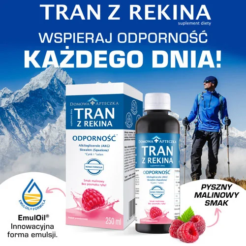Tran z Rekina suplement diety, smak malinowy, 250 ml