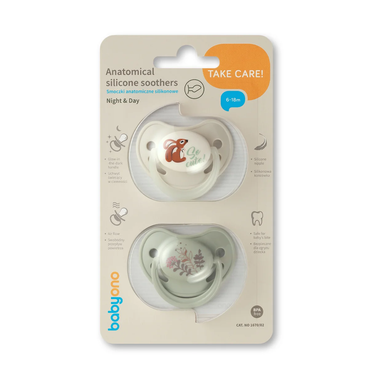 Babyono smoczek anatomiczny silikonowy 6-18 m, 2 sztuki