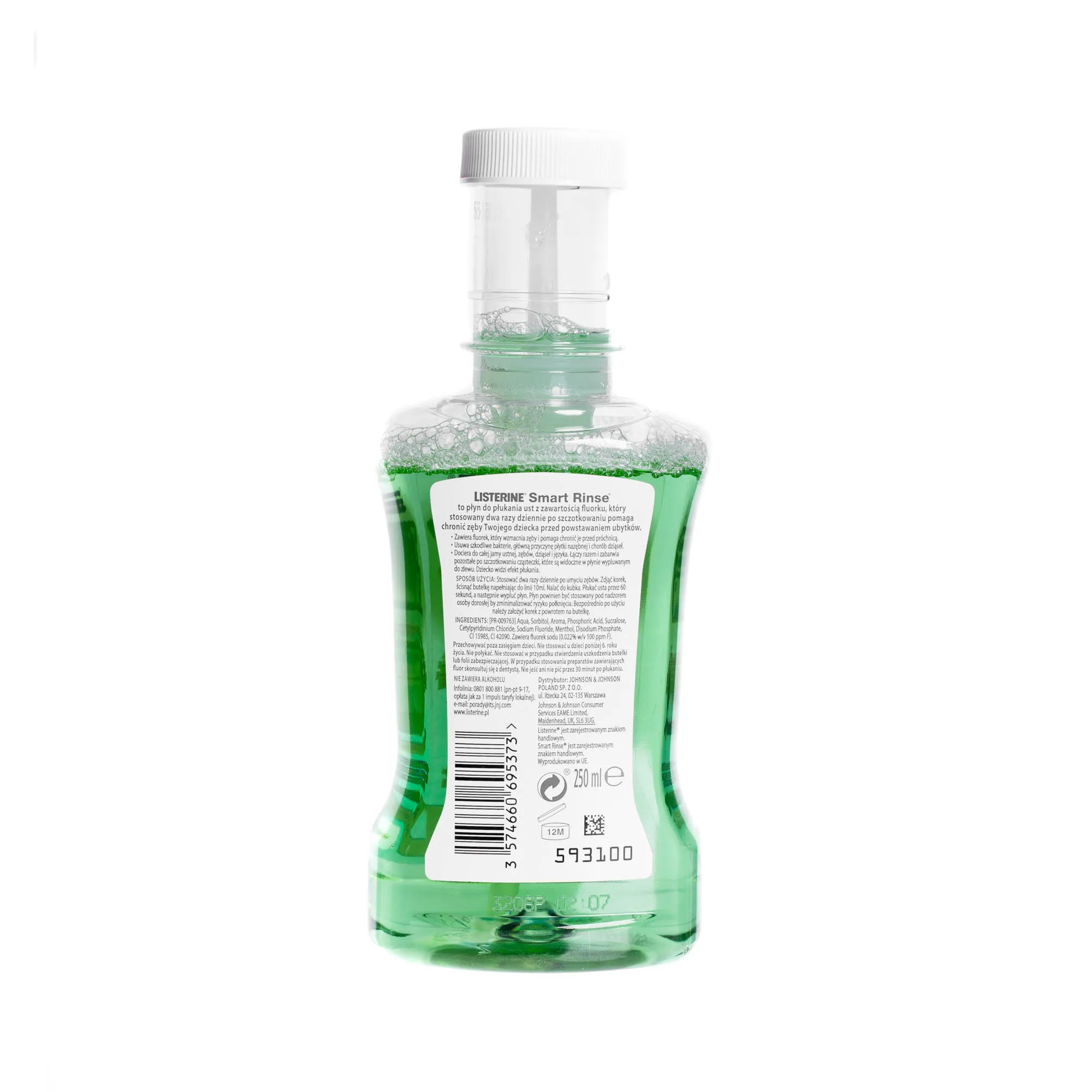 Listerine Smart Rinse - płyn do płukania ust bez alkoholu i cukru o smaku miętowym, 250ml 