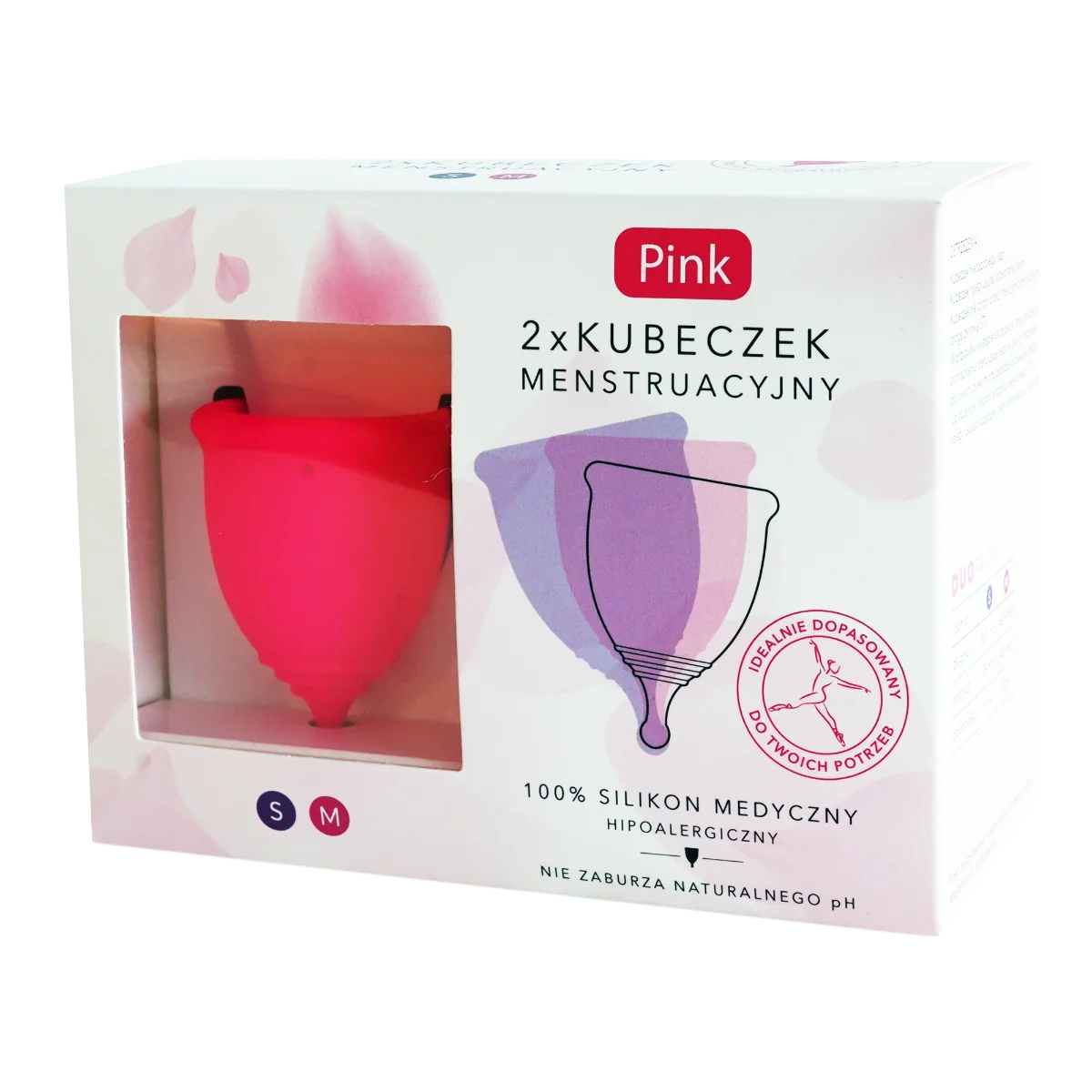 PINK Kubeczek menstruacyjny Zestaw rozmiar S, 1 sztuka + rozmiar M, 1 sztuka