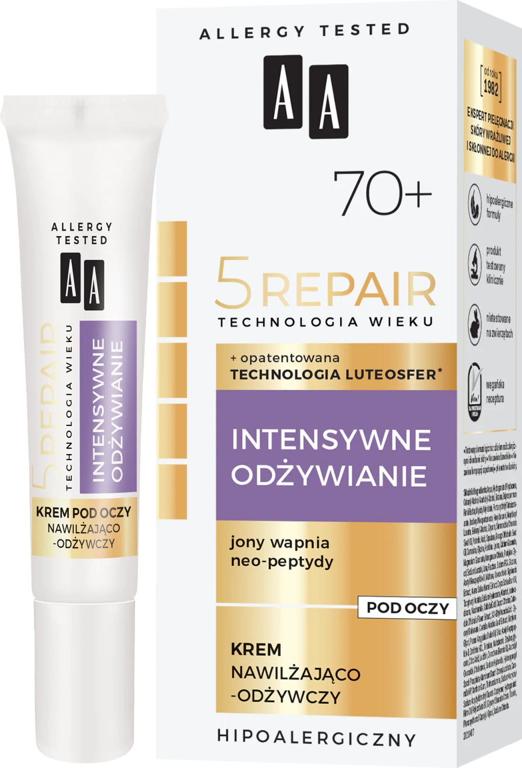 AA 5Repair Intensywne Odżywianie nawilżająco-odżywczy krem pod oczy 70+, 15 ml