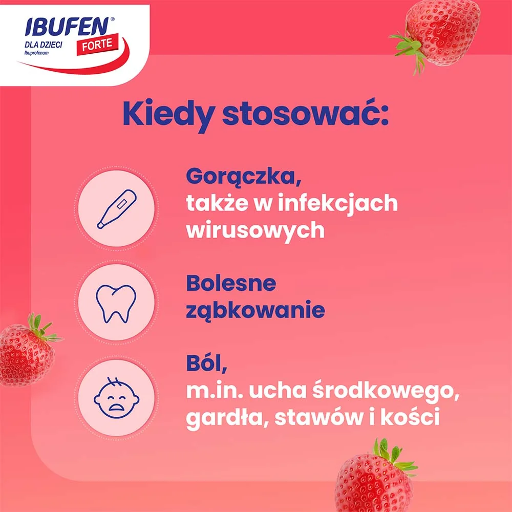 Ibufen Forte 200 mg/5 ml syrop dla dzieci o smaku truskawkowym, 100 ml