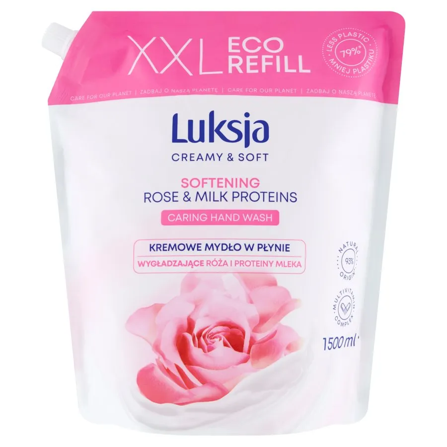 Luksja Creamy & Soft kremowe mydło w płynie Róża i Proteiny mleka, 1500 ml